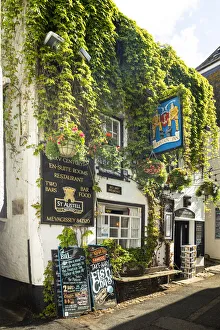 Mevagiseey Prints: The Fountain Inn, Mevagissey harbour, Cornwall, England, UK