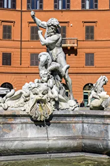 Gian Lorenzo Bernini Prints: Fountain of Neptune, Piazza Navona, Rome, Lazio, Italy