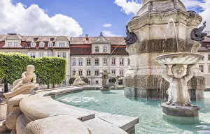 Historically Prints: Fountain in front of the Prince-Bishop`s Residence in Eichstaett, Upper Bavaria, Bavaria