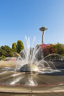 Fountain at the Seattle Centre and Space needel, Seattle, Washington, USA