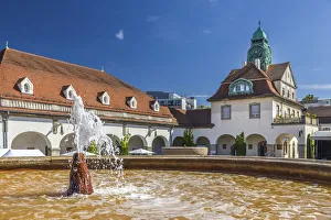 Bathhouse Prints: Fountain in the Sprudelhof of Bad Nauheim, Taunus, Hesse, Germany