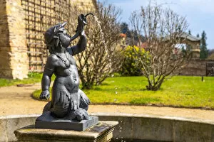 Images Dated 25th February 2022: Detail of fountain with Triton at Pallfy Garden below Prague Castle, Mala Strana, Prague, Bohemia