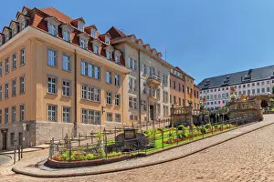 Thuringen Prints: Fountain system Wasserkunst at Schlossberg with Friedenstein Castle