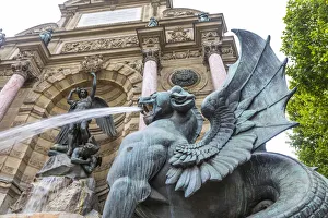 Left Bank Prints: Fountaine St. Michel, Place St. Michel, Rive Gauche, Paris, France