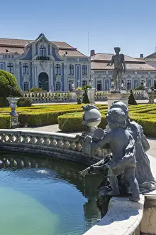 Rococo Prints: Fountains and ornamental statues in the gardens of the royal residence of Palaacio