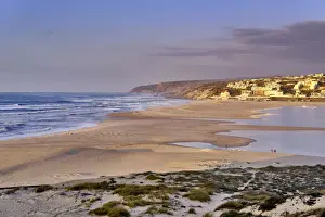 Foz do Arelho beach and Bom Sucesso beach between the sea and the Obidos Lagoon. Caldas da Rainha, Portugal