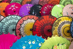 Images Dated 12th August 2020: Full frame shot of traditional Burmese colorful umbrellas, Mandalay, Mandalay Region