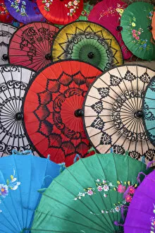 Images Dated 12th August 2020: Full frame shot of traditional Burmese colorful umbrellas, Mandalay, Mandalay Region