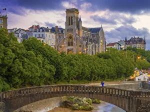 Motion Prints: France, Aquitaine, Pyrenees Atlantiques, Biarritz, Saint Eugenia church at old port, dusk