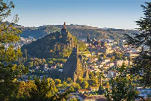 France, Auvergne-Rhone-Alpes, Haute-Loire, Le Puy-en-Velay. Cityscape at sunset