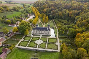Images Dated 3rd February 2021: France, Bourgogne-Franche-ComtAA©, Burgundy, aerial view of Chateau Bussy-Rabutin