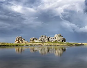 Panorama Prints: France, Brittany, Cote d armor, Plougrescant, Le Gouffre house reflected in lake