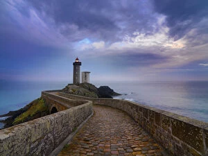 Bretagne Gallery: France, Brittany, Finistere, Iroise Sea, Plouzane, Petit Minou Lighthouse at dusk