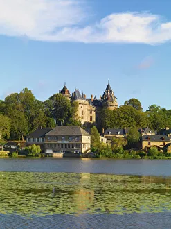 Lily Pads Prints: France, Brittany, Ille et Vilaine, Combourg, Chateau de Cambourg with lake infront