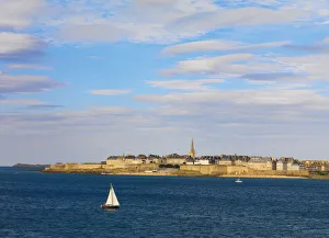 Ille Et Vilaine Prints: France, Brittany, Ille et Vilaine, St. Malo and yacht