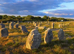 France, Brittany, MorbihanCarnac, megalithic menhir alignments of Menec, wide view