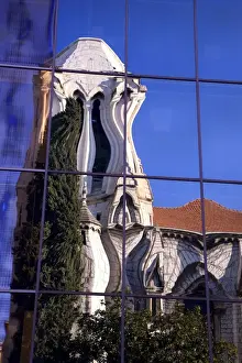 Nice Prints: France, Cote D Azur, Nice; A distorted reflection of the Eglise Notre Dame
