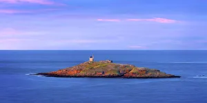 France, France, Cote d armor, Erquy, isle of Saint Michel at dusk