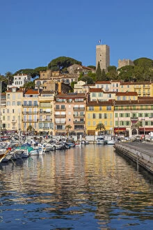 Images Dated 13th June 2022: France, French Riviera, Cote d Azur, Cannes, Le Vieux Port and Le Suquet Area Skyline