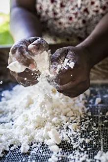 Preparation Prints: France, Guadalupe, Petit-Bourg, Woman crushing manioc pieces
