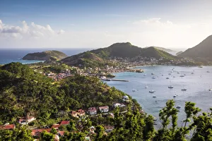 France, Guadeloupe, Iles des Saintes, Elevated view of Terre de Haut island