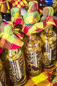 France, Guadeloupe, Pointe-a-Pitre, Bottles of fruity
