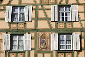 Images Dated 11th March 2011: France, Haut-Rhin, Alsace Region, Alasatian Wine Route, Ribeauville, building detail