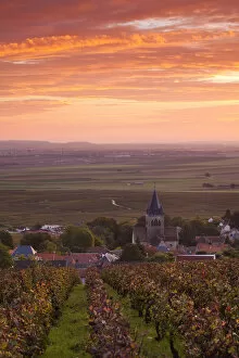 Images Dated 11th March 2011: France, Marne, Champagne Ardenne, Ville Dommange, town overview, sunrise