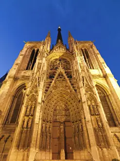Rouen Prints: France, Normandy, Rouen, Notra dame cathedral at dusk