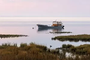 Images Dated 24th November 2020: France, Nouvelle-Aquitaine, Gironde, Arcachon, a fishing boat moored on the marshland