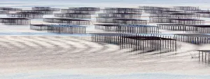 France, Occitanie, Herault, Bouzigues, oysters tables on the lagoon of Thau