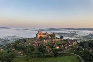 France, Occitanie, Lot, Castelnau-Bretenoux, aerial view of the castle