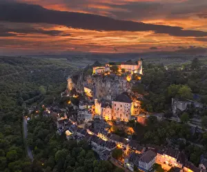 Occitanie Prints: France, Occitanie, Lot, Rocamadour illuminated at sunset