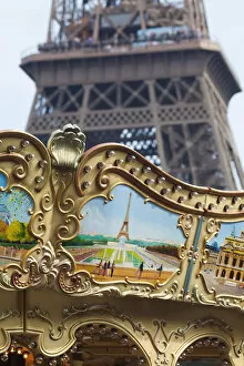 France, Paris, Carousel Decoration and Eiffel Tower
