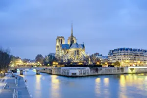 France, Paris. Cathedrale Notre Dame de Paris, Gothic cathedral on the Seine river