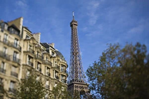 France, Paris, Eiffel Tower and Avenue de Suffren buildings