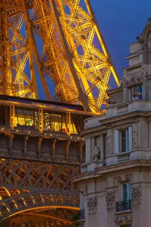 France, Paris, Eiffel Tower, close-up at night