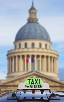 Sign Gallery: France, Paris, Latin district, the Pantheon with taxi infront