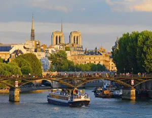 France, Paris, Notre Dame Cathedral, tour boat on river Seine