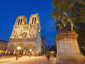Ile De France Prints: France, Paris, Notre Dame Cathedral illuminated at night