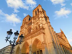 Ile De France Prints: France, Paris, Notre Dame Cathedral Low view at sunset