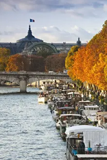France, Paris, Seine River boats by the Pont Alexandre III bridge