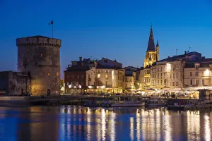 France, Poitou Charentes, La Rochelle, Old Harbour at dusk