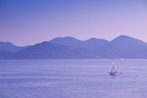 Cannes Prints: France, Provence-Alpes-Cote d Azur, Cannes, Sailing boat