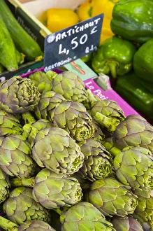 France, Provence-Alpes-Cote d Azur, Cannes, Old Town Le Suquet, Market, artichokes
