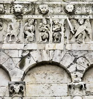 France, Provence, Nimes, detail of Nimes cathedral