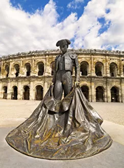 Images Dated 26th July 2012: France, Provence, Nimes, Roman ampitheatre, Toreador statue