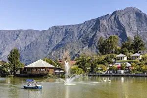 France, Reunion Island, Cilaos, Small lake in the center of Cilaos