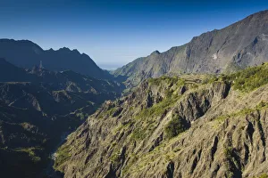 Images Dated 22nd September 2009: France, Reunion Island, Cirque de Cilaos, mountain vista towards Ilet-a-Cordes