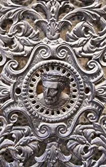 France, Tarn, Sorze. Intricate metal door ornamentation, Sorze